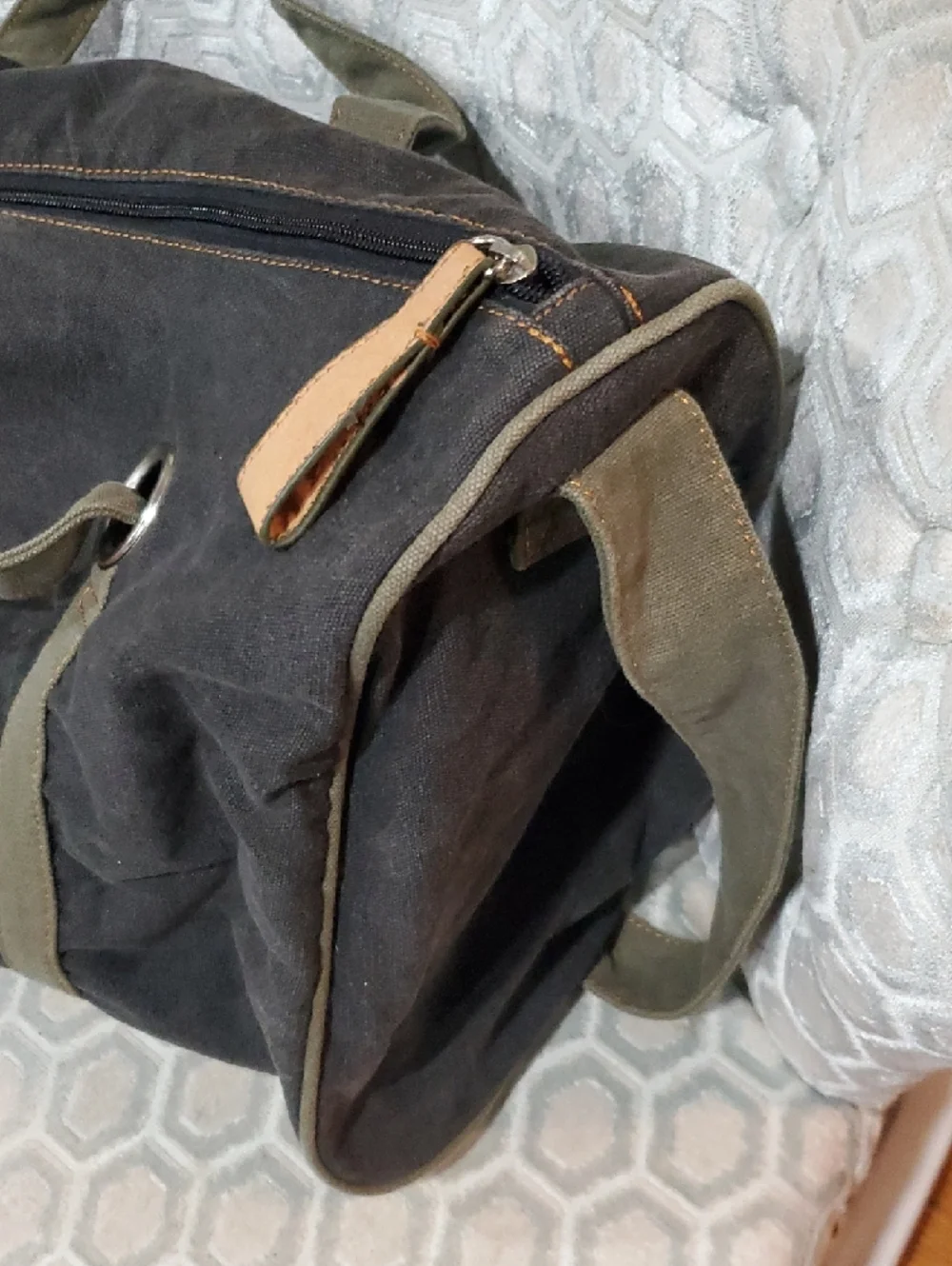 True Religion Canvas Duffel Bag in Black and Olive Trim